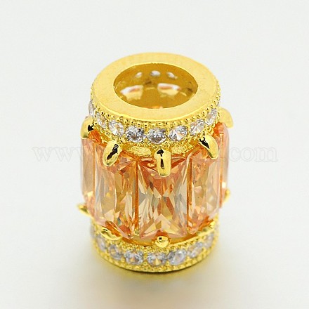 Golden Tone Brass Micro Pave Cubic Zirconia Large Hole European Beads ZIRC-M041-06G-RS-1