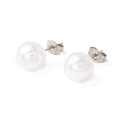 6 paio di orecchini a bottone rotondi con perle di conchiglia EJEW-A067-18A-P-1