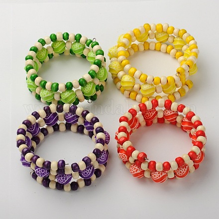 Cadeau de fête des enfants bracelets de perles en bois BJEW-JB01324-1
