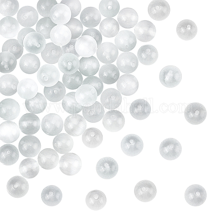 OLYCRAFT 80Pcs 10mm White Cat Eye Beads Crystal Glass Beads DIY Smooth Glass Beads Round White Glass Beads for Jewelry Making DIY Bracelet Necklace (2Strand) G-OC0003-23-1