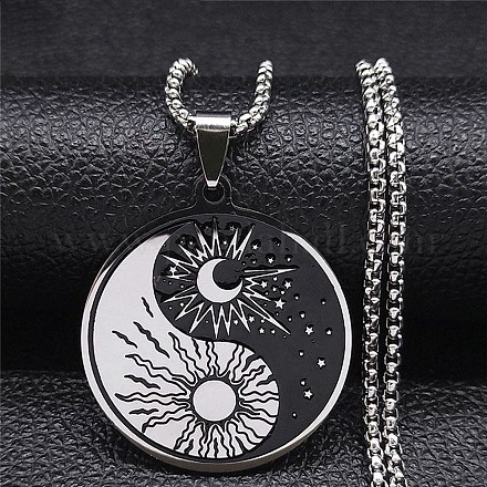 304 collar con colgante de yin yang de acero inoxidable esmaltado con sol y luna. NJEW-G115-05P-1