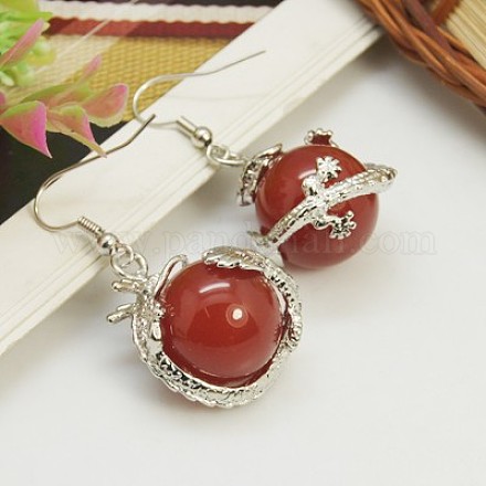 Fashion Red Agate Earrings X-EJEW-E002-1-1