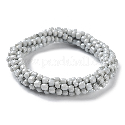 Bracelet extensible tressé en perles de verre au crochet BJEW-K232-01V-1