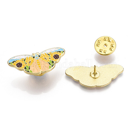 Schmetterling mit Sonnenblumen-Emaille-Pin JEWB-G014-B01-1