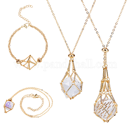 4 шт. 4 стиля латунный плетеный макраме мешочек пустой держатель для камней набор для изготовления браслетов и ожерелий для женщин&nbsp;SJEW-DC00001-1