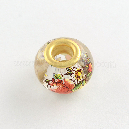Large Hole Rondelle Flower Pattern Glass European Beads GPDL-Q017-G06-1
