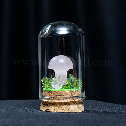 Glaskuppelabdeckung mit natürlichem Rosenquarzpilz im Inneren BOHO-PW0001-085D-1