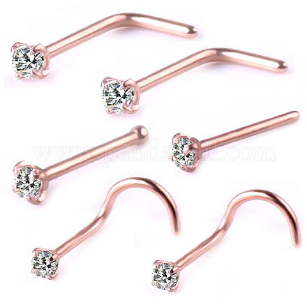 6Pcs 6 Style Clear Cubic Zirconia Nose Studs AJEW-PW0005-21RG-1