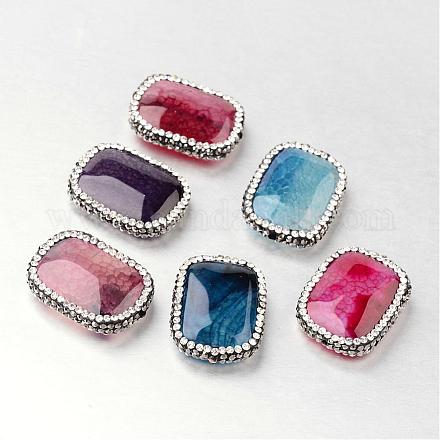 Dyed Rectangle Natural Agate Polymer Clay Rhinestone Beads G-F291-14-1