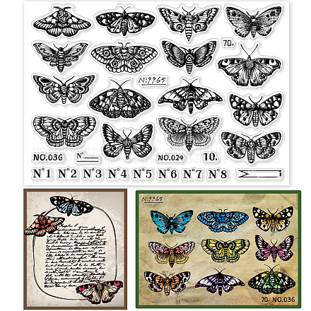 GLOBLELAND Moth Butterfly Clear Stamps for DIY Scrapbooking Number Silicone Clear Stamp Seals for Cards Making Photo Journal Album Decoration DIY-WH0371-0024-1
