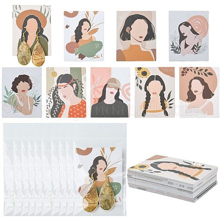 45 個 9 スタイル ペーパー ジュエリー ディスプレイ カード  ピアス用  女性の模様と長方形  ミックスカラー  カード：8x6センチメートル  5個/スタイル CDIS-CJ0001-09-1