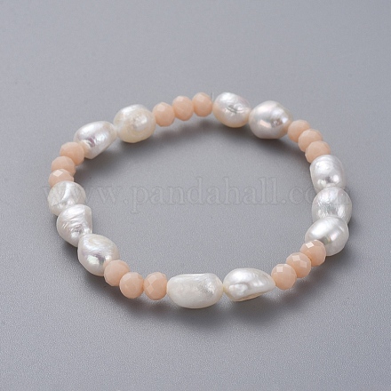 Bracciali elasticizzati con perle barocche naturali BJEW-JB05059-02-1