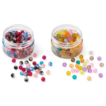 Perle di vetro smerigliato trasparente e perle di vetro crackle bicolore FGLA-CD0001-01-1