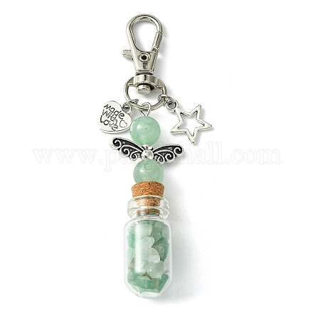 Glass Wishing Bottle with Natural Green Aventurine inside Pendant Decorations HJEW-JM01741-03-1