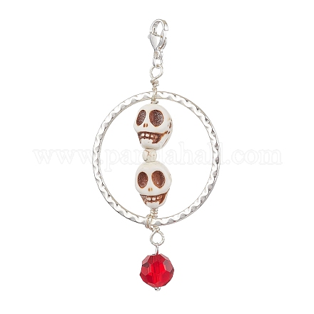 Хэллоуин череп кулон из синтетической бирюзы и сплава HJEW-JM02108-1