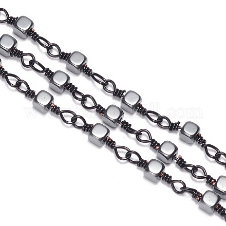 Chaînes de perles d'hématite synthétique non magnétiques faites à la main de 3.28 pied X-CHC-F007-17-1