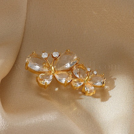 Бабочка латунные паве прозрачные кубические цирконии броши для рюкзака одежда JEWB-Z037-01G-1