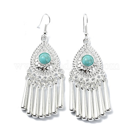 Silver Alloy Chandelier Earrings with Synthetic Turquoise EJEW-D092-01B-S-1