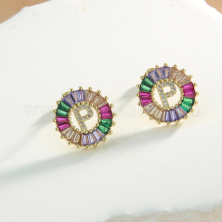 Серьги-гвоздики из латуни с разноцветными кубическими цирконами WG39B88-16-1