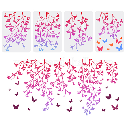 FINGERINSPIRE 4 pcs Falling Cherry Vine Painting Stencil 8.3x11.7inch Reusable Weeping Cherry with Butterfly Pattern Drawing Template Spring Flower Vine Stencil for Painting on Wood DIY-WH0394-0045-1