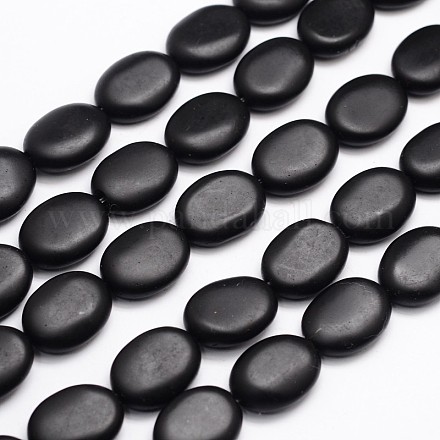 Ovales hebras de abalorios de piedra natural negro G-M308-34-20x15mm-1