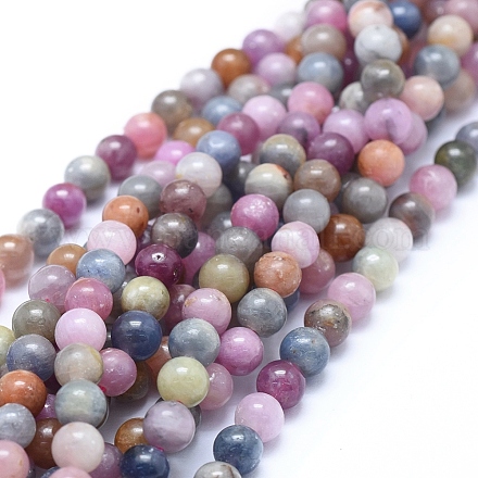 Fili di perle naturali di corindone rosso africa / rubino e zaffiro G-D0010-01B-6mm-1