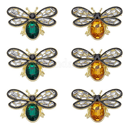 6 шт. 2 цвета пчелы сплав горный хрусталь броши на лацкан для рюкзака одежды JEWB-ME0001-08-1