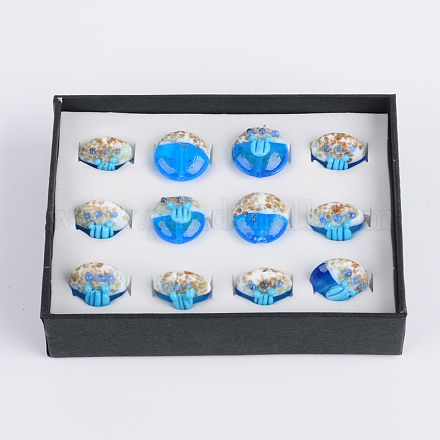 Abalorios de cristal de murano hecho a mano plano y redondo del estilo del océano LAMP-F006-16-1