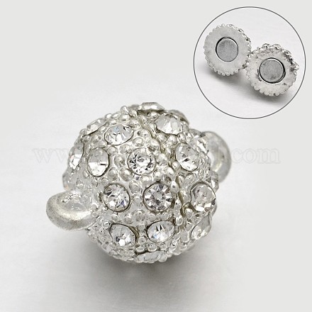 Round Alloy Rhinestone Magnetic Clasps RB-N043-15S-1