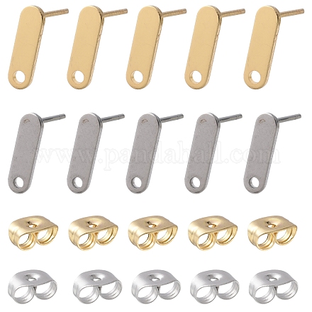 16 шт. 2 цвета 201 нержавеющая сталь фурнитура для сережек-гвоздиков с отверстием EJEW-FS0001-18-1