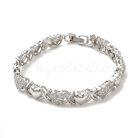 Cubic Zirconia Heart Link Chain Bracelet BJEW-M296-05P-1