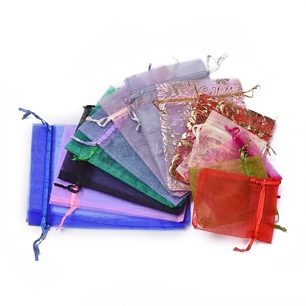 オーガンジーバッグ巾着袋  リボン付き  ミックスカラー  9~18x7~12.5mm OP-XCP0001-02-1