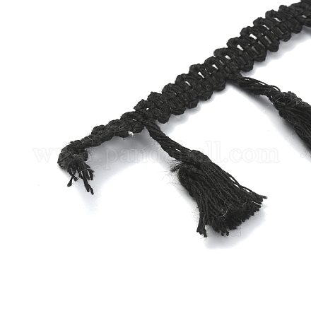 コットンタッセルリボン  服飾材料  ブラック  3/8インチ（10mm） OCOR-WH0079-36C-1