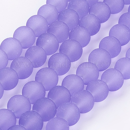 Medium Purple Frosted Round Transparent Glass Bead Strands X-GLAA-S031-8mm-25-1