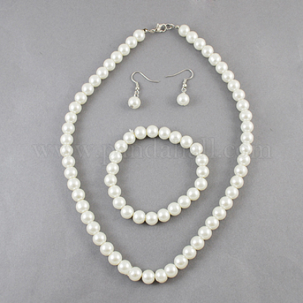 Imitazione set di gioielli di perle di vetro: collane SJEW-R125-9-1