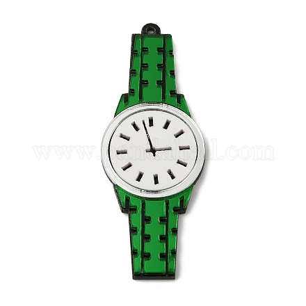 アクリルビッグペンダント  クロック  漫画の時計の魅力  濃い緑  72x27x3.5mm  穴：1.6mm OACR-A022-02B-1