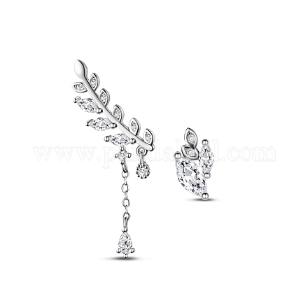TINYSAND 925 Sterling Silver Olive Leaf Stud Earrings TS-E291-S-1