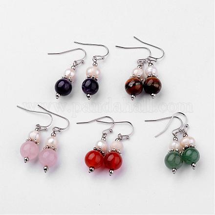 Natural Round Gemstone Beads Dangle Earrings EJEW-JE02131-1