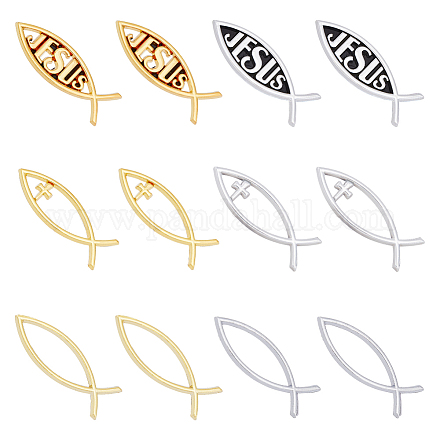 SUPERFINDINGS 12Pcs 2 Colors Small Jesus Fish Decal Sticker Gold Acrylic Cross Fish Auto Emblem Platium Waterproof Love Peace Car Stickers Self-Adhesive Decals for Vehicle Decoration 16x50x6mm DIY-FH0006-24-1
