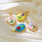 Brass Enamel Locket Pendants, Oval Charms, Golden, Flower, 22x17x8.5mm, Hole: 5x2.5~3mm, Inner Diameter: 16.5~17x12~13mm