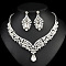 Teardrop Alloy Rhinestone Pendant Necklaces & Stud Dangle Earrings Sets, Silver, Crystal, 420mm