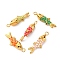 304 Stainless Steel Enamel Pendants, Ion Plating(IP), Real 14K Gold Plated, Fish Chatm, Mixed Color, 28x6.5x9mm, Hole: 2.5mm
