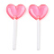 Resin Cabochons, with Plastic Handle, Lollipop, Heart, Hot Pink, 71x29x7mm