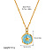 304 Stainless Steel Enamel Flat Round Pendant Necklaces for Women, Real 18K Gold Plated, Star, 15.75 inch(40cm)