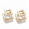 Brass Cubic Zirconia Charms, Square, Nickel Free, Real 18K Gold Plated, 8.5x8.5x4mm