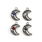 304 Stainless Steel Pendants, with Rhinestone, Moon Charm, Mixed Color, 15.5x10.5x5.5mm, Hole: 1.6mm