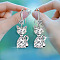 Alloy Rhinestone Dangle Earrings, Cat Shape, Platinum, Crystal, 36x12mm
