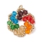 Imitation Austrian Crystal Beads Pendants, Round, with 304 Stainless Steel Open Jump Rings & Solid Round Brass Beads, Colorful, 25x22x4.5mm, Hole: 3mm