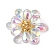 Teardrop Transparent Glass Pendants, Flower, with Glass Pearl Round Bead & Seed Beads & 304 Stainless Steel Open Jump Rings, Clear AB, 24x27x9mm, Hole: 2.5mm