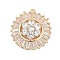Brass Micro Pave Cubic Zirconia with Glass Pendants, Round with Flower Charms, Real 18K Gold Plated, 24x22.5x8.5mm, Hole: 1.6mm
